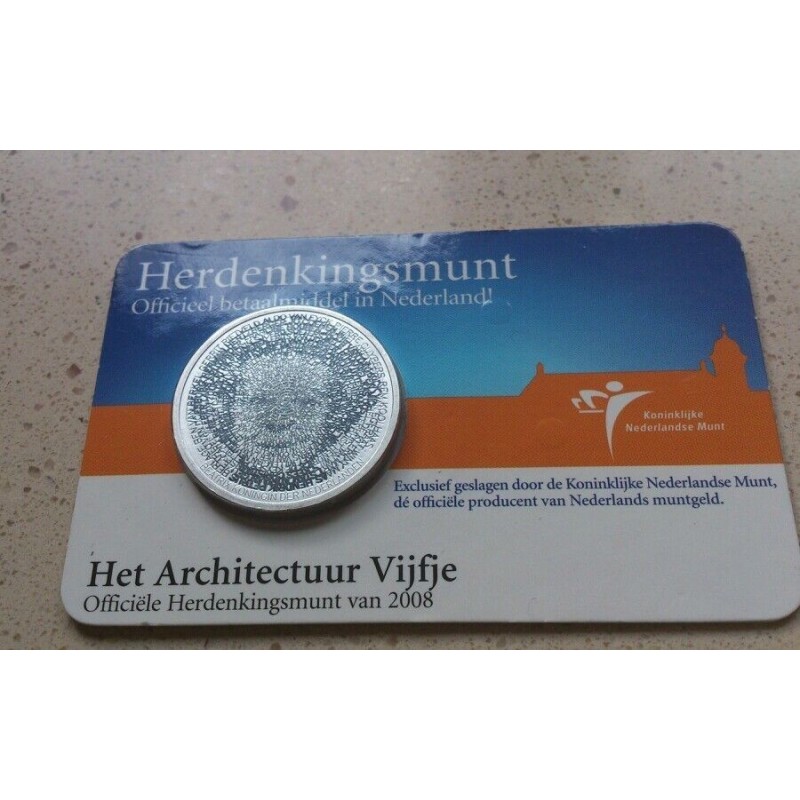 HOLANDA 5 EUROS 2008 ARQUITECTURA MOSAICO DE LA REINA BEATRIZ MONEDA DE PLATA / NICKEL Coincard The Netherlands