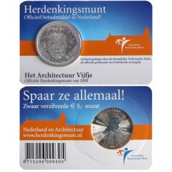 HOLANDA 5 EUROS 2008 ARQUITECTURA MOSAICO DE LA REINA BEATRIZ MONEDA DE PLATA Coincard 0,37 ONZAS