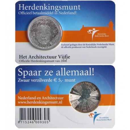 HOLANDA 5 EUROS 2008 ARQUITECTURA MOSAICO DE LA REINA BEATRIZ MONEDA DE PLATA / NICKEL Coincard The Netherlands