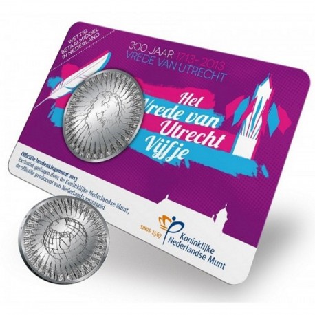 HOLANDA 5 EUROS 2013 TRATADO DE UTRECHT ORLA CIRCULAR 300 ANIV. VIJFIE PLATA SC COINCARD