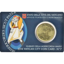 . VATICANO 50 CENTIMOS 2016 PAPA FRANCISCO COINCARD Nº 7 MISERICORDIA MONEDA DE LATON SC Coin Card