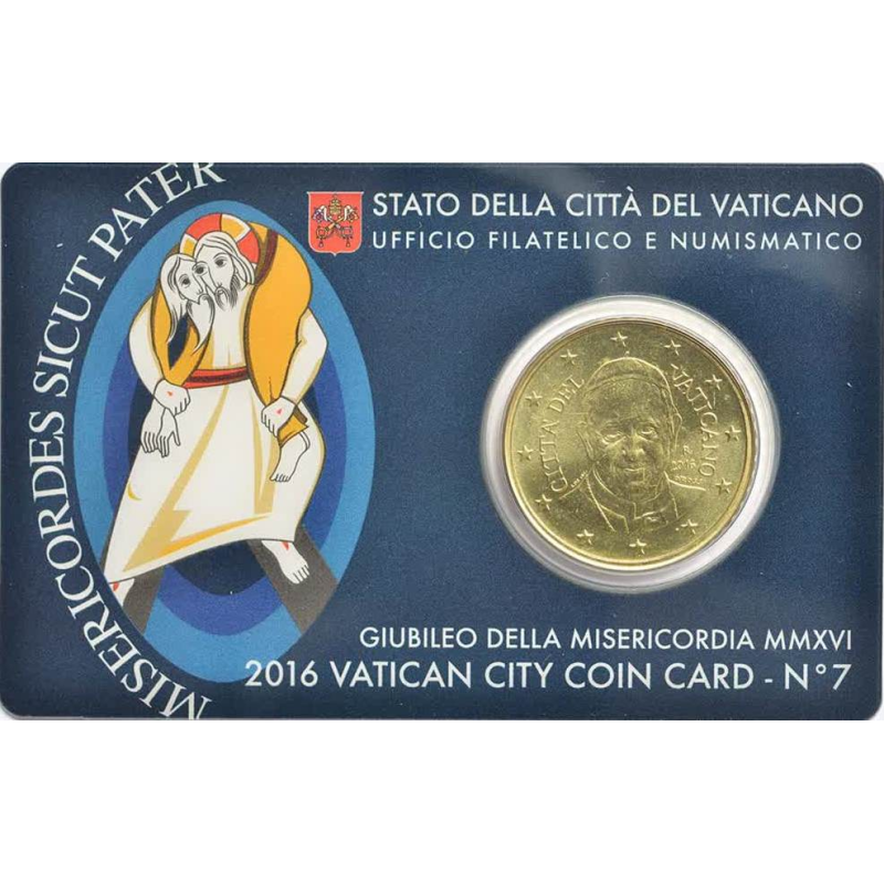 . VATICANO 50 CENTIMOS 2016 PAPA FRANCISCO COINCARD Nº 7 MISERICORDIA MONEDA DE LATON SC Coin Card