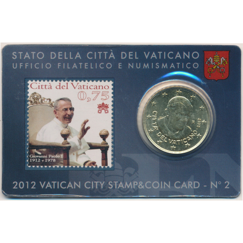 @OFERTA@ VATICANO 50 CENTIMOS 2012 PAPA BENEDICTO XVI COINCARD Nº 3 + SELLO de JUAN PABLO I MONEDA DE LATÓN SC