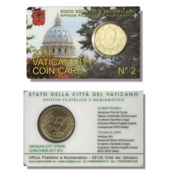 VATICANO 50 CENTIMOS 2011 PAPA BENEDICTO XVI COINCARD Nº 2 LA PIETA MONEDA DE LATÓN SC