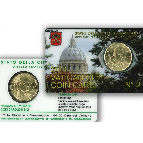 @OFERTA@ VATICANO 50 CENTIMOS 2011 PAPA BENEDICTO XVI COINCARD Nº 2 CUPULA MONEDA DE LATÓN SC