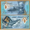 @PLÁSTICO@ ISLAS COOK 3 DOLARES 2021 TIBURON y DAMA NATIVA DESNUDA Pick 11 BILLETE SC UNC POLYMER BANKNOTE Shark