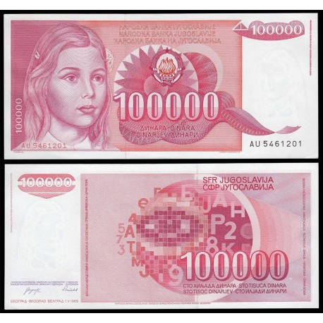 YUGOSLAVIA 100000 DINARA 1989 NIÑA y FORMULA MATEMATICA Pick 97 BILLETE SC UNC BANKNOTE 100000 Dinar