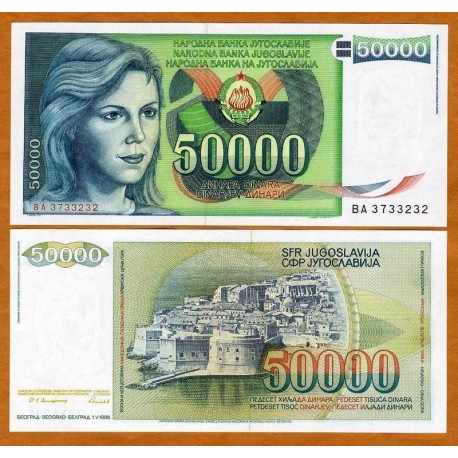 YUGOSLAVIA 50000 DINARA 1988 NIÑA y CIUDAD DE DUBROVNIK Pick 96 BILLETE SC UNC BANKNOTE 50000 Dinar