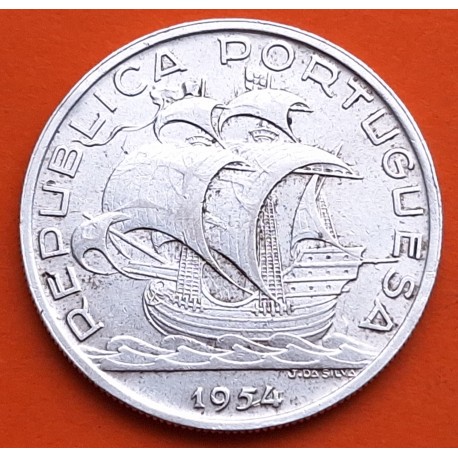 PORTUGAL 10 ESCUDOS 1954 CARABELA KM.586 MONEDA DE PLATA MBC REPUBLICA PORTUGUESA silver coin R/2
