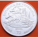 VENEZUELA 75 BOLIVARES 1980 ANTONIO JOSE DE SUCRE BURRO y ARADO MICHELENA KM.55 MONEDA DE PLATA EBC + LIMPIADA silver coin R/1