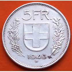 SUIZA 5 FRANCOS 1949 B GUILLERMO TELL KM.40 MONEDA DE PLATA MBC + IMPERFECCIONES Switzerland 5 Francs