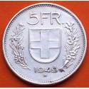 SUIZA 5 FRANCOS 1949 B GUILLERMO TELL KM.40 MONEDA DE PLATA MBC + IMPERFECCIONES Switzerland 5 Francs