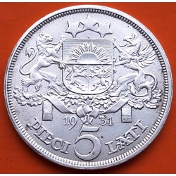 LETONIA 5 LATI 1931 DAMA ESLAVA KM.9 MONEDA DE PLATA EBC + PUNTITOS Latvia Latvijas Republik silver R/3