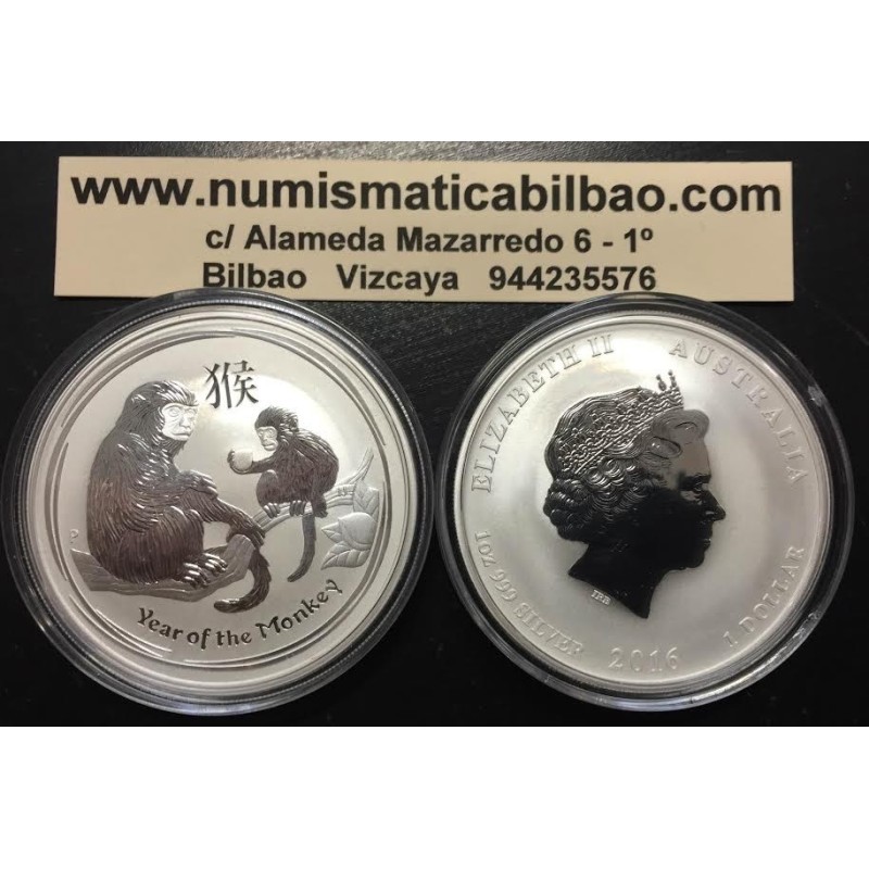 AUSTRALIA 1 DOLAR 2016 AÑO DEL MONO 2ª Serie Lunar MONEDA DE PLATA $1 dollar silver OZ ONZA OUNCE YEAR OF THE MONKEY