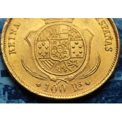 . @PRECIOSA - ÚLTIMO AÑO ACUÑADO@ ESPAÑA ISABEL II 100 REALES 1862 Ceca de SEVILLA MONEDA DE ORO KM.605.3 Spain gold coin