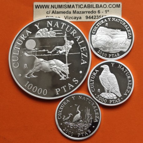 . 8,20 ONZAS PLATA PURA x España 1ª SERIE CULTURA y NATURALEZA ESPAÑA 2000 + 5000 PESETAS + 10000 PESETAS 1994 FNMT