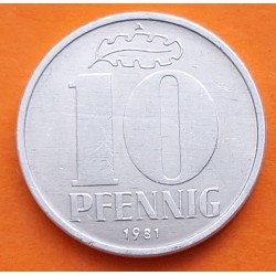 ALEMANIA DEMOCRATICA 10 PFENNIG 1981 A ESCUDO y VALOR TIpo 1 KM.10 MONEDA DE ALUMINIO SC- Germany DDR RDA 10 Pfn