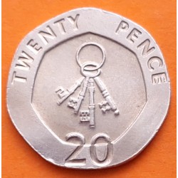 GIBRALTAR 20 PENIQUES 2007 LLAVES DEL PEÑÓN y REINA ISABEL II KM.1048 FORMA HEPTAGONAL MONEDA DE NICKEL EBC/SC- 20 Pence