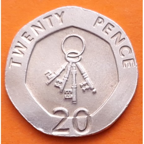 GIBRALTAR 20 PENIQUES 2007 LLAVES DEL PEÑÓN y REINA ISABEL II KM.1048 FORMA HEPTAGONAL MONEDA DE NICKEL EBC/SC- 20 Pence