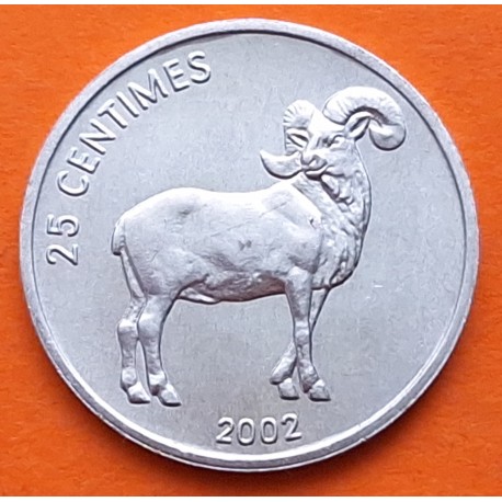 CONGO 25 CENTIMOS 2002 MUFLON CABRA MONTESA KM.77 MONEDA DE ALUMINIO SC- 25 Centimes