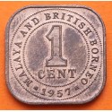 MALASIA y BORNEO BRITANICO 1 CENTIMO 1957 ISABEL II KM.5 Modulo Pequeño MONEDA DE BRONCE MBC+ Malaya & Bristish Borneo