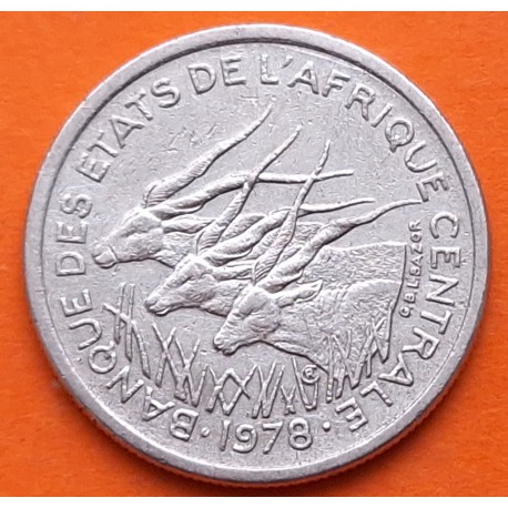 . República del CONGO (Letra C) ESTADOS DEL AFRICA CENTRAL 50 FRANCOS 1978 ANTILOPES KM.11 MONEDA DE NICKEL MBC+ Central States