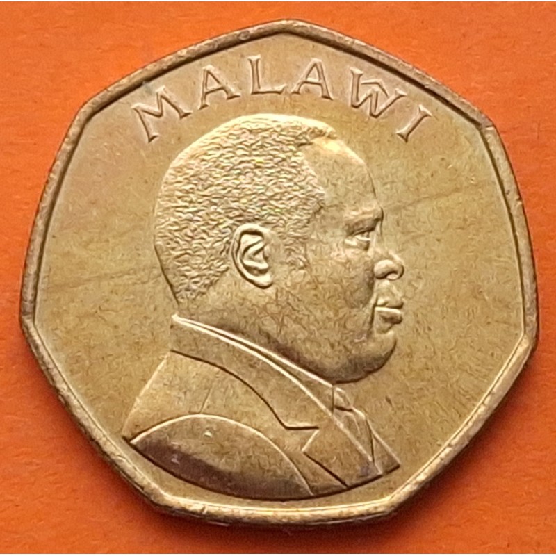 MALAWI 50 TAMBALA 2003 ESCUDO NACIONAL y PRESIDENTE KM.30 MONEDA DE ACERO y BAÑO DE LATÓN MBC+