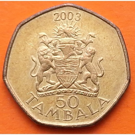 MALAWI 50 TAMBALA 2003 ESCUDO NACIONAL y PRESIDENTE KM.30 MONEDA DE ACERO y BAÑO DE LATÓN MBC+