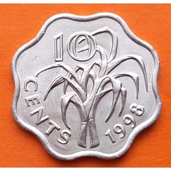 SWAZILANDIA 10 CENTIMOS DE LILANGENI 1998 REY MSWATI III y CAÑA DE AZUCAR KM.49 @FORMA LOBULADA@ MONEDA DE NICKEL SC-