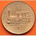 KOREA DEL NORTE 1 WON 2002 ANTIGUA LOCOMOTORA DE TREN KM.195 MONEDA DE LATON EBC/SC North Korea
