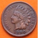 ESTADOS UNIDOS 1 CENTAVO 1900 BUSTO DE INDIO y ESCUDO KM.90A MONEDA DE BRONCE MBC- USA 1 Cent INDIAN HEAD