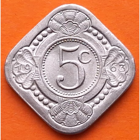ANTILLAS HOLANDESAS 5 CENTIMOS 1963 VALOR y CARACTERES KM. 13 MONEDA DE NICKEL SC- Netherland Antilles