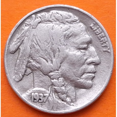 ESTADOS UNIDOS 5 CENTAVOS 1937 BUFFALO e INDIO NATIVO KM.134 MONEDA DE NICKEL MBC USA 5 Cent coin R/3