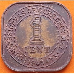 MALASIA 1 CENTIMO 1945 REY JORGE VI ESTRECHOS MALAYOS KM.6 Modulo Pequeño MONEDA DE BRONCE MBC- Malaya Malaysia WWII