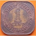 MALASIA 1 CENTIMO 1945 REY JORGE VI ESTRECHOS MALAYOS KM.6 Modulo Pequeño MONEDA DE BRONCE MBC- Malaya Malaysia WWII