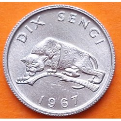 CONGO 10 SENGI 1967 LEOPARDO EN RAMA Kinshasa KM.7 MONEDA DE ALUMINIO SC República Democrática Dix Sengi