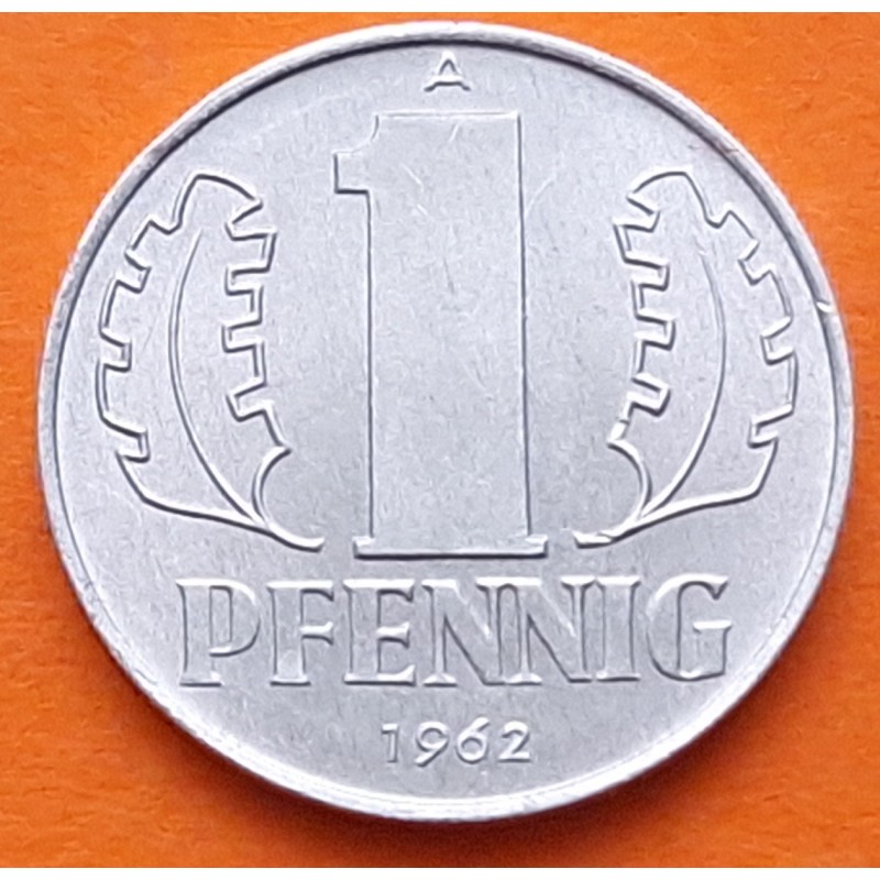 ALEMANIA DEMOCRATICA 1 PFENNIG 1962 A ESCUDO Régimen Comunista KM.8.1 MONEDA DE ALUMINIO SC- Germany DDR RDA