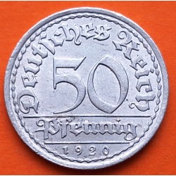 ALEMANIA 50 PFENNIG 1920 A CEREALES República del Weimar KM.27 MONEDA DE ALUMINO SC Germany 50 Reichspfennig