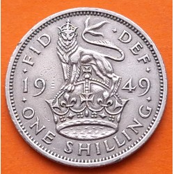 INGLATERRA 1 SHILLING 1949 JORGE VI y LEON SOBRE CORONA diseño INGLES KM.876 MONEDA DE NICKEL MBC+ UK United Kingdom