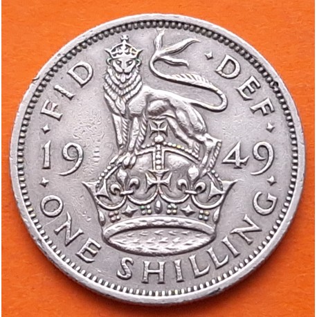 INGLATERRA 1 SHILLING 1949 JORGE VI y LEON SOBRE CORONA diseño INGLES KM.876 MONEDA DE NICKEL MBC+ UK United Kingdom