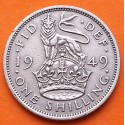 INGLATERRA 1 SHILLING 1949 JORGE VI y LEON SOBRE CORONA diseño INGLES KM.876 MONEDA DE NICKEL MBC+ UK United Kingdom