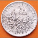 FRANCIA 5 FRANCOS 1963 SEMBRADORA SEMEUSE KM.926 MONEDA DE PLATA MUY CIRCULADA France 5 Francs silver 0,32 ONZAS R/4