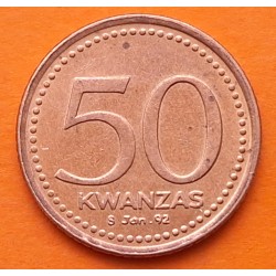 @MUY RARA@ ANGOLA 50 KWANZAS 1992 JAN 8 Edición ANIVERSARIO KM.101 MONEDA DE NICKEL y BAÑO DE COBRE EBC-