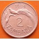MALAWI 2 TAMBALA 1995 PÁJARO EN RAMA y ESCUDO NACIONAL KM.8 MONEDA DE COBRE EBC- Africa