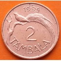 MALAWI 2 TAMBALA 1995 PÁJARO EN RAMA y ESCUDO NACIONAL KM.8 MONEDA DE COBRE EBC- Africa