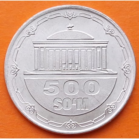 UZBEQUISTAN 500 SOM 2005 MAUSOLEO y ESCUDO KM.39 MONEDA DE ACERO SC- Uzbekistan