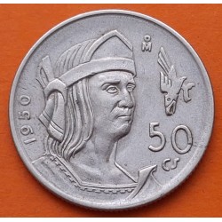 MEXICO 50 CENTAVOS 1950 INDIO CUAUHTEMOC KM.449 MONEDA DE PLATA BAJA MBC- Mejico silver coin R/3