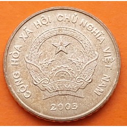 VIETNAM 5000 DONG 2003 PAGODA MOT COT y ESCUDO SOCIAL-COMUNISTA KM.73 MONEDA DE LATON MBC++
