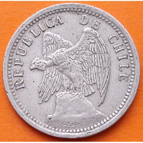 CHILE 20 CENTAVOS 1939 Ceca de SANTIAGO So ESCUDO NACIONAL KM.167.3 MONEDA DE NICKEL MBC+ Republica WWII