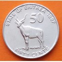 ERITREA 50 CENTIMOS 1991 ANTILOPE y ESCUDO KM.47 MONEDA DE ACERO SC- Africa